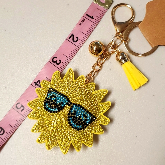 Sparkling sun with sunglasses keychain • ball and tassel•NWT - Picture 3 of 16